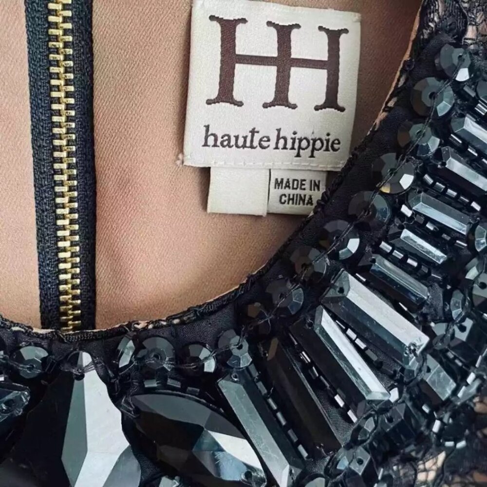 NWT Haute Hippie Black Lined Lace Sleeveless Beaded Dress Size 8 MSRP $495 - Picture 10 of 11